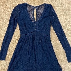 Hollister Long Sleeve Navy Blue Lace Skater Dress